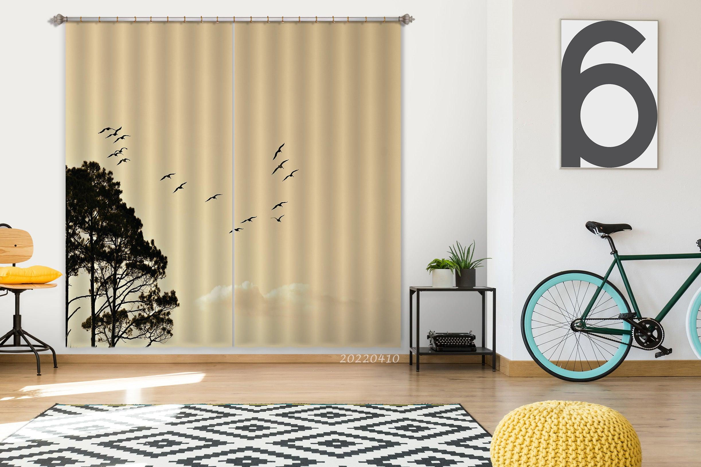 3D Landscape Nature Branch Silhouette Bird Curtains and Drapes GD 3901- Jess Art Decoration