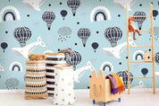 3D Blue Whale Hot Air Balloon Clouds Star Wall Mural Wallpaper SF99- Jess Art Decoration