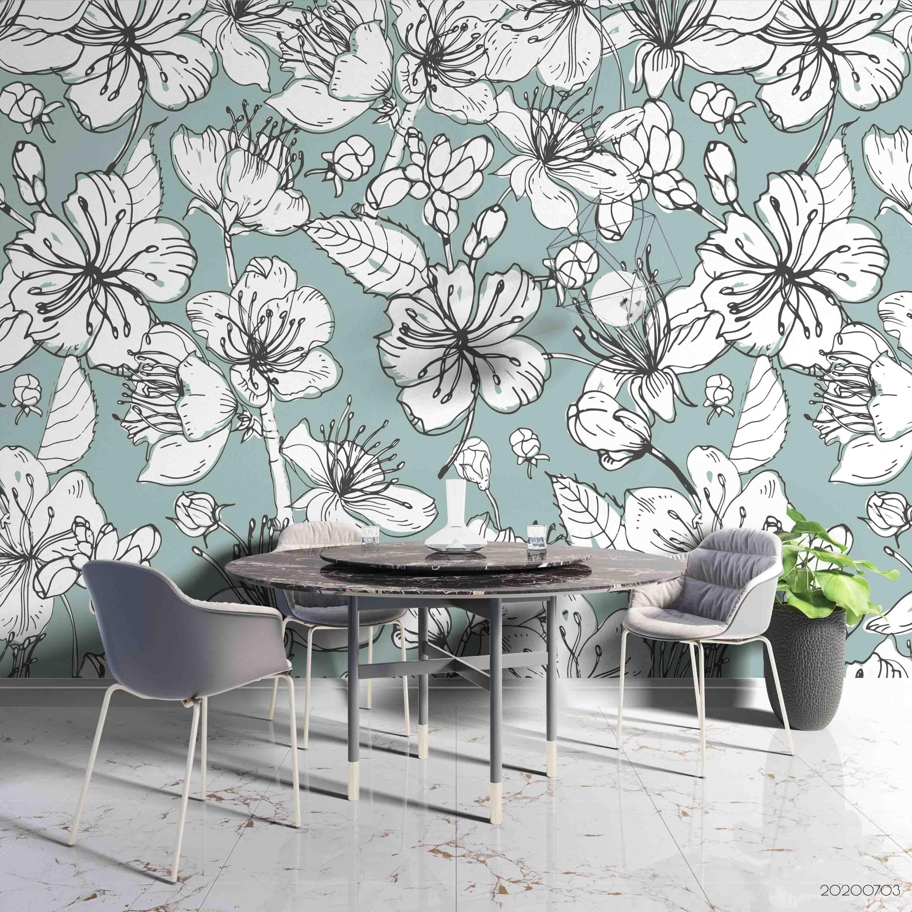 3D Blue Floral Wall Mural Wallpaper SF79- Jess Art Decoration
