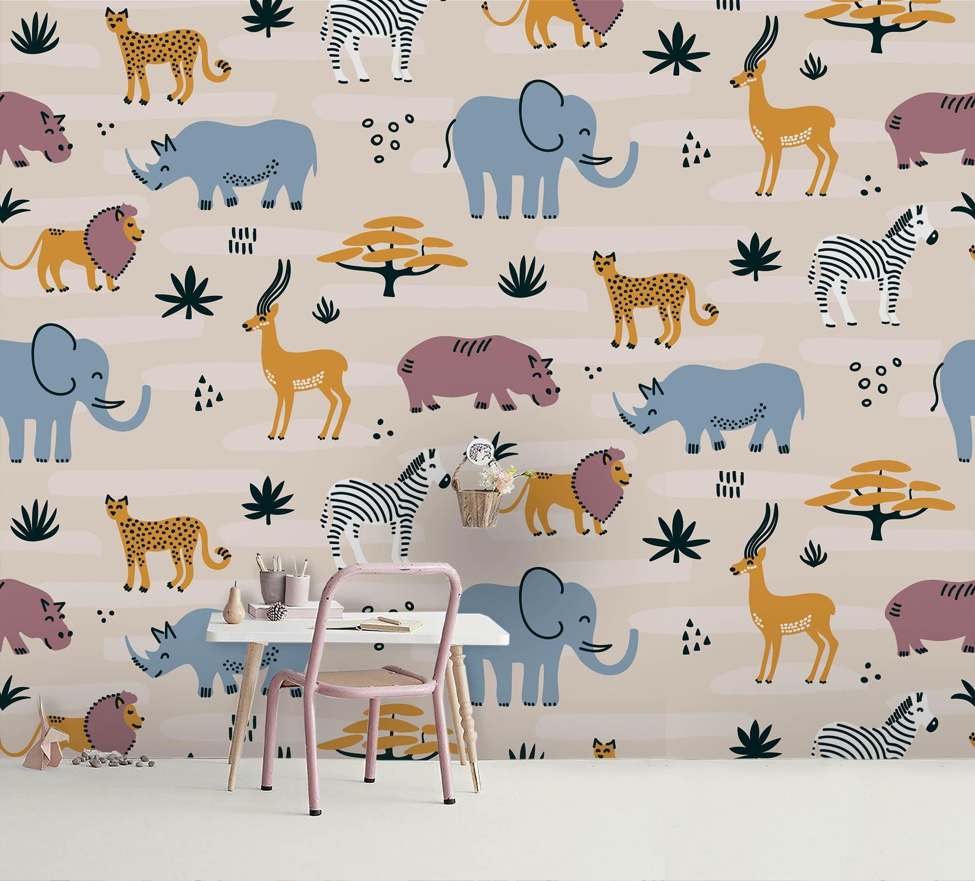3D Cartoon Animal Pattern Wall Mural Wallpaper A205 LQH- Jess Art Decoration