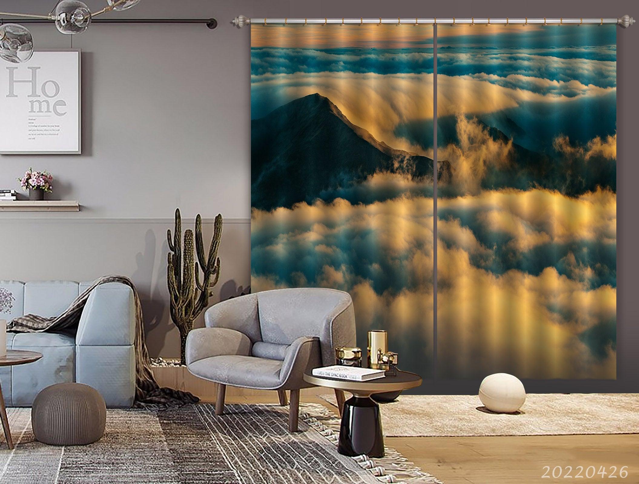 3D Landscape Mountain Peak Cloud Fog Sunbeam Curtains and Drapes GD 4737- Jess Art Decoration