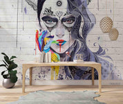 3D Abstract Graffiti Woman Wall Mural Wallpaper LQH 59- Jess Art Decoration