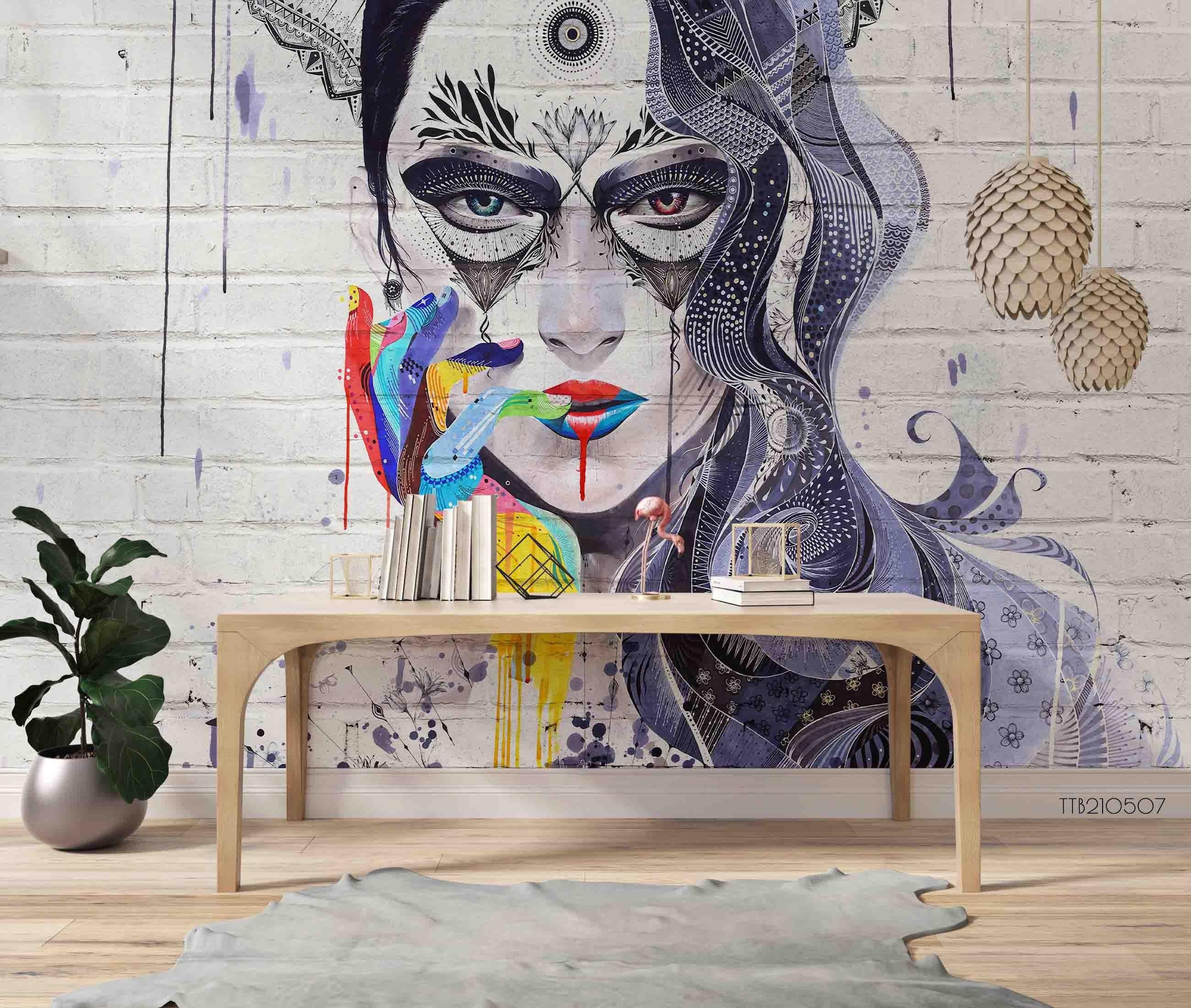 3D Abstract Graffiti Woman Wall Mural Wallpaper LQH 59- Jess Art Decoration