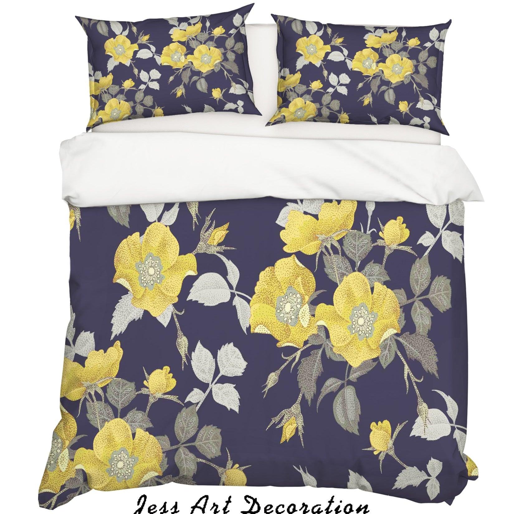 3D Yellow Floral Grey Quilt Cover Set Bedding Set Pillowcases 27- Jess Art Decoration