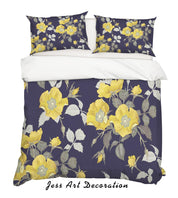 3D Yellow Floral Grey Quilt Cover Set Bedding Set Pillowcases 27- Jess Art Decoration