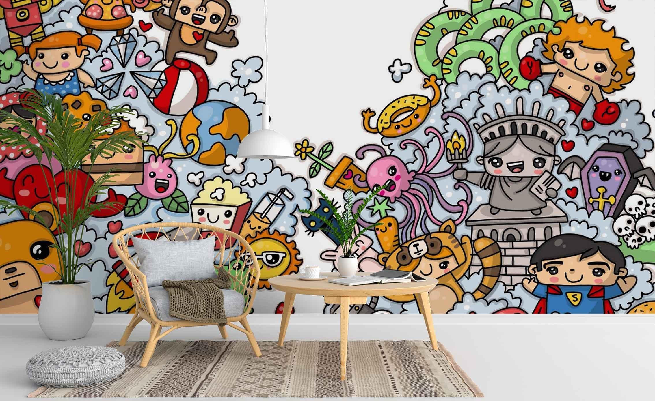 3D Colourful Cartoon Animal Octopus Frog Character Wall Mural Wallpaper ZY D102- Jess Art Decoration