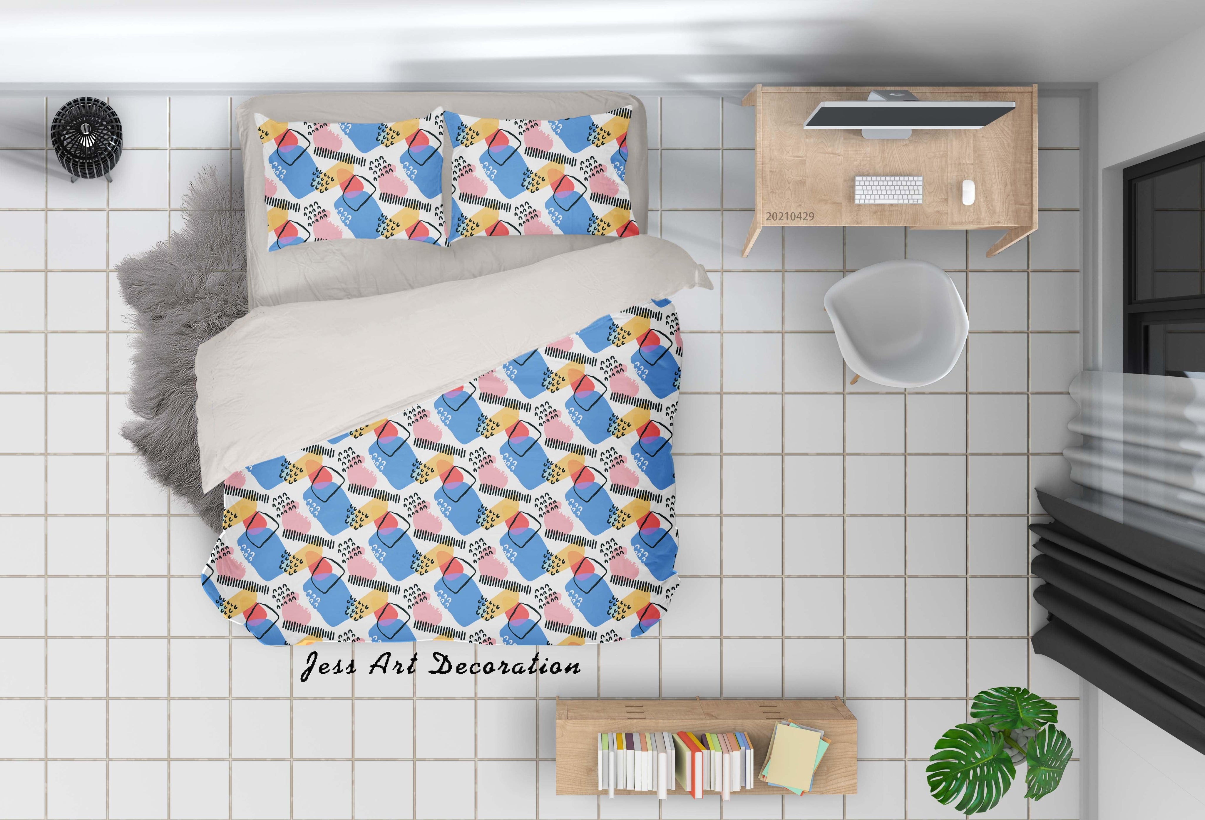 3D Abstract Blue Geometry Quilt Cover Set Bedding Set Duvet Cover Pillowcases 33- Jess Art Decoration