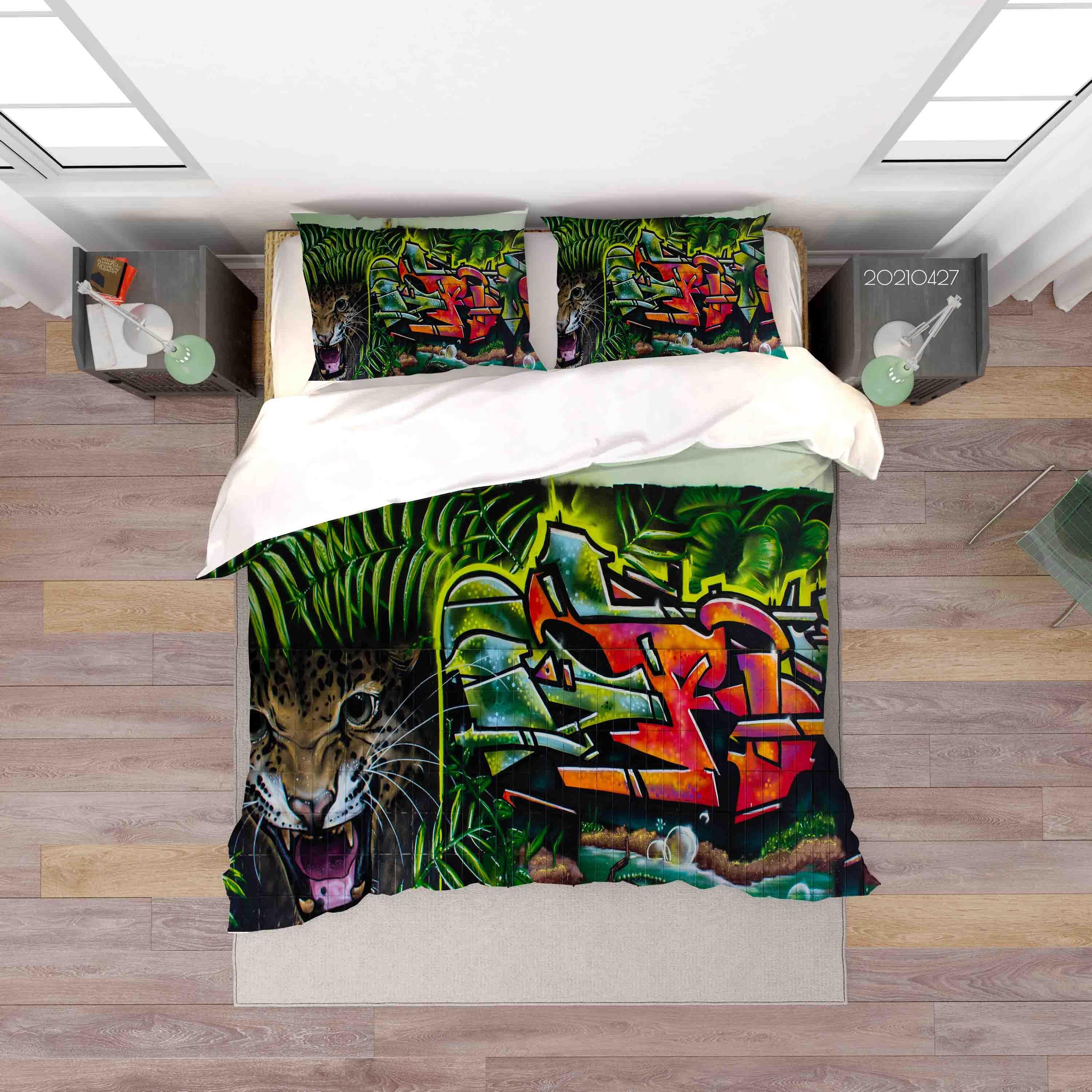 3D Abstract Colored Street Graffiti Quilt Cover Set Bedding Set Duvet Cover Pillowcases 77- Jess Art Decoration