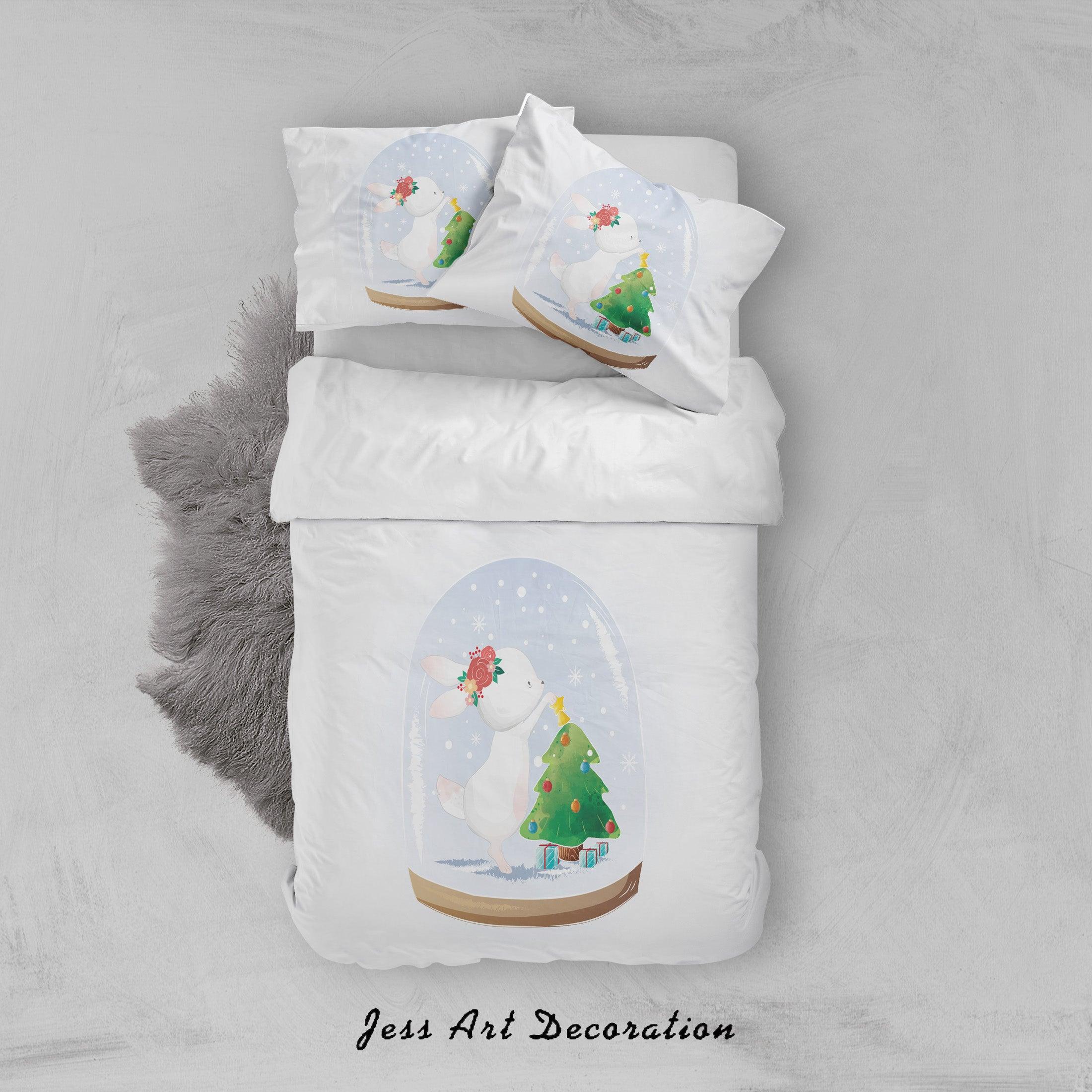 3D White Cartoon Rabbit Crystal Ball Quilt Cover Set Bedding Set Duvet Cover Pillowcases SF85- Jess Art Decoration