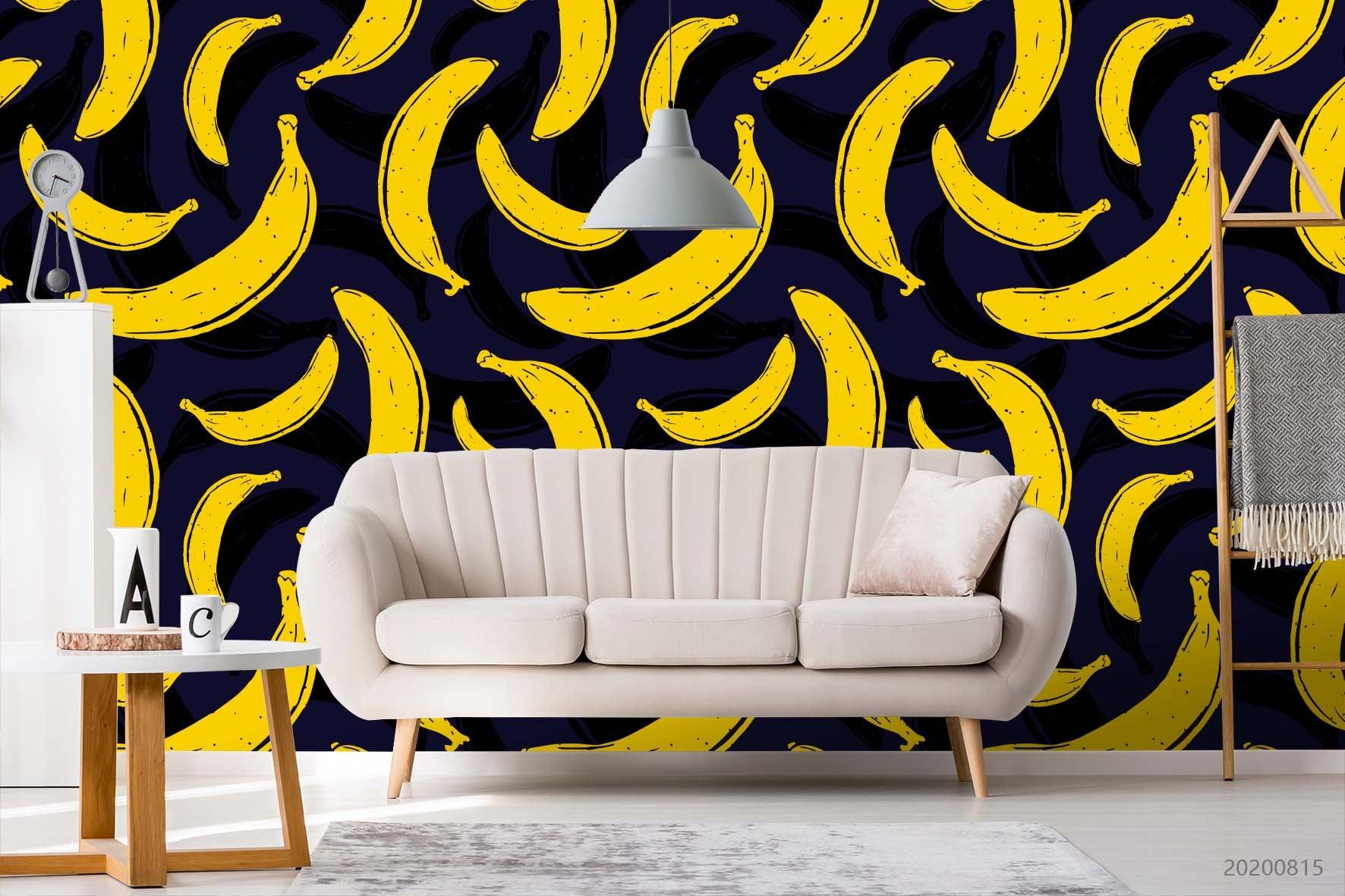3D Hand Sketching Banana Fruity Black Wall Mural Wallpaper LXL 1042- Jess Art Decoration