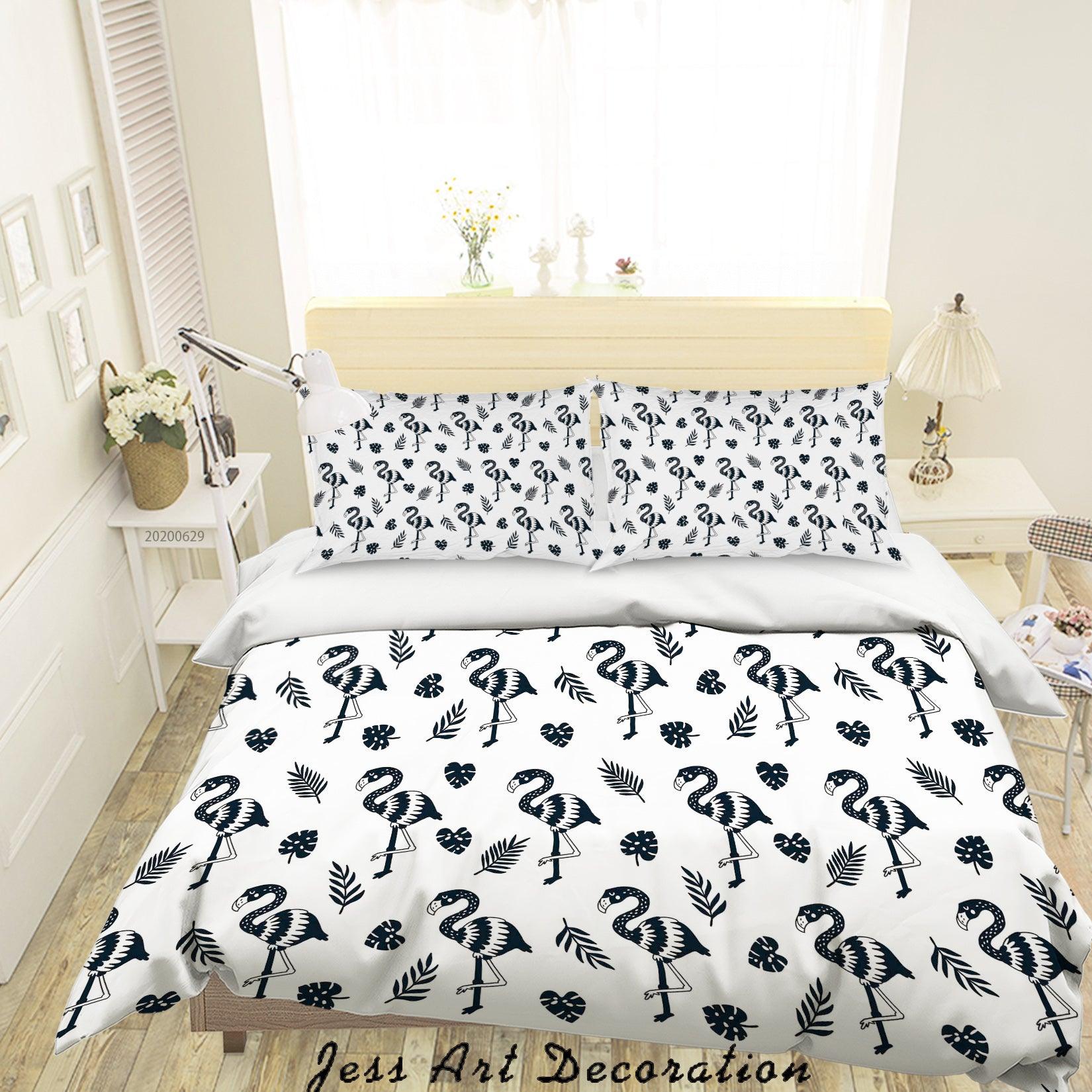 3D White Black Flamingo Leaves Quilt Cover Set Bedding Set Duvet Cover Pillowcases SF94- Jess Art Decoration