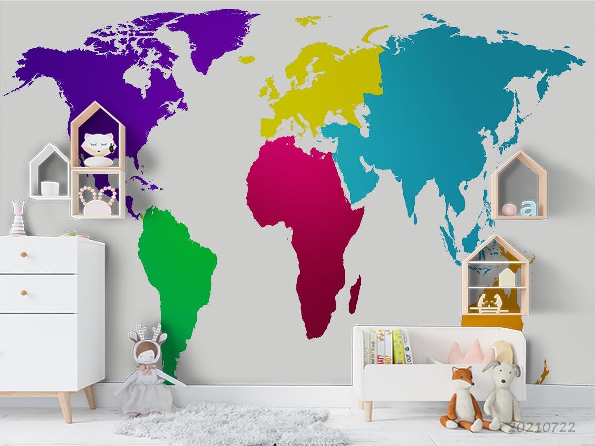 3D Color World Map Wall Mural Wallpaper LQH 106- Jess Art Decoration