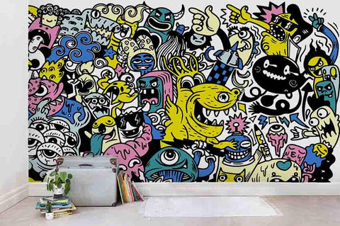 3D Cartoon Graffiti Wall Mural Wallpaper SF61- Jess Art Decoration