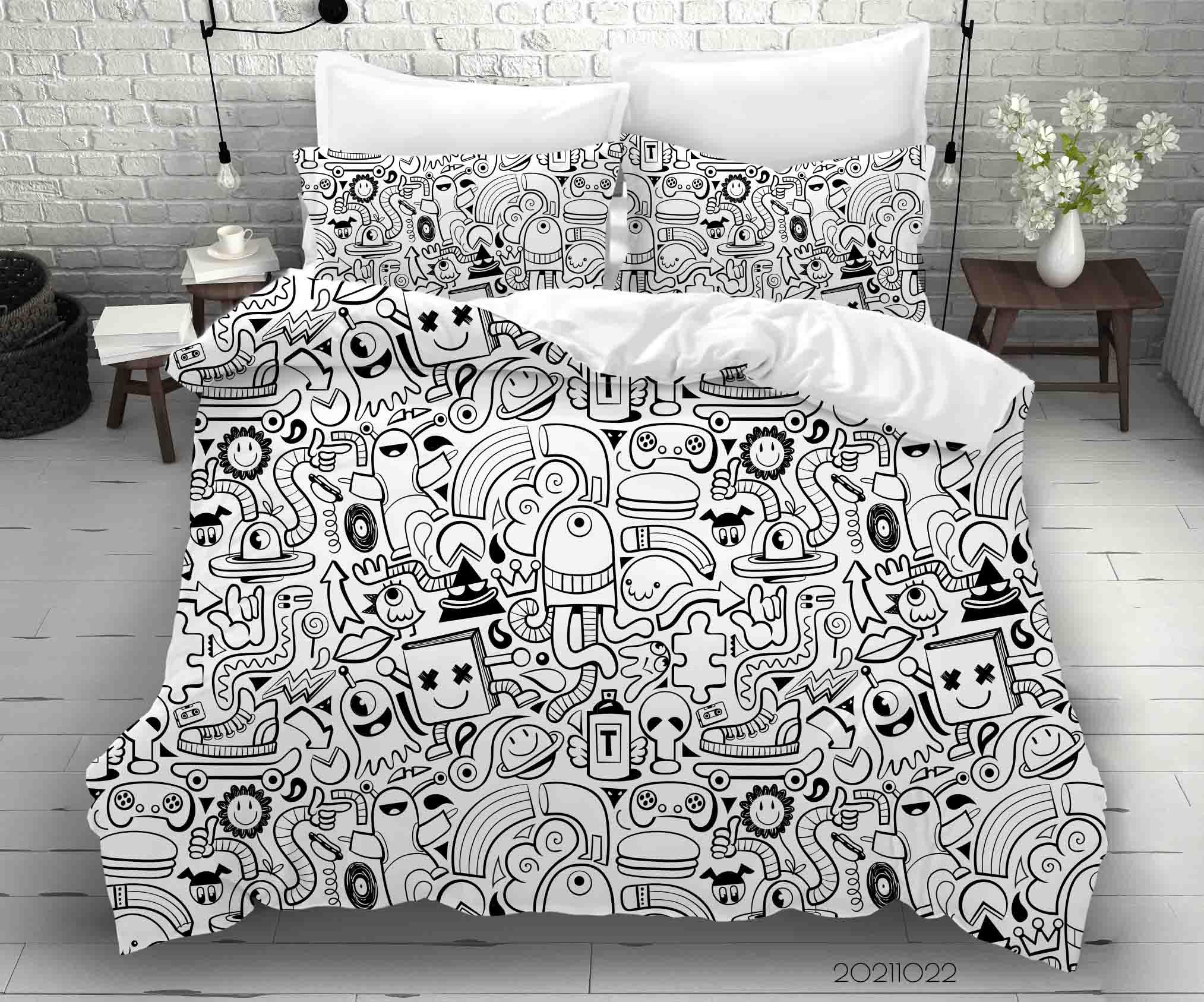 3D Abstract Monster Graffiti Quilt Cover Set Bedding Set Duvet Cover Pillowcases 53- Jess Art Decoration