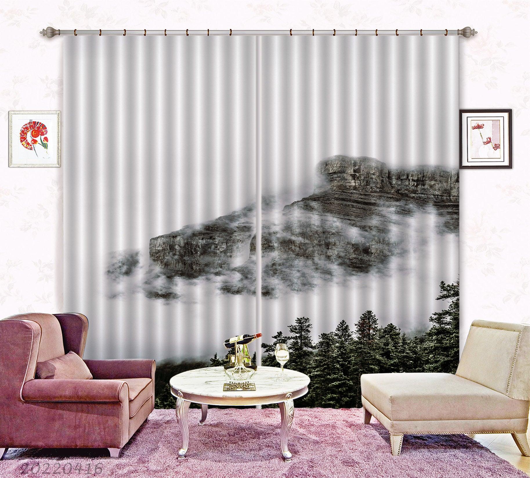 3D Landscape Mountain Rock Cloud Fog Woods Curtains and Drapes GD 4447- Jess Art Decoration