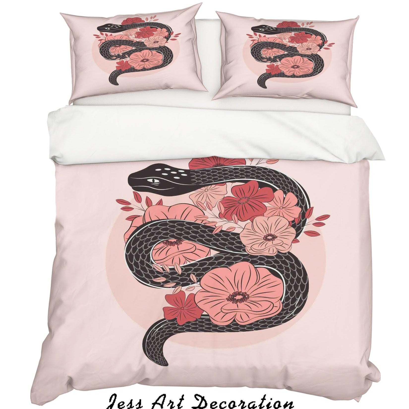 3D Cartoon Snake Floral Quilt Cover Set Bedding Set Duvet Cover Pillowcases SF111- Jess Art Decoration