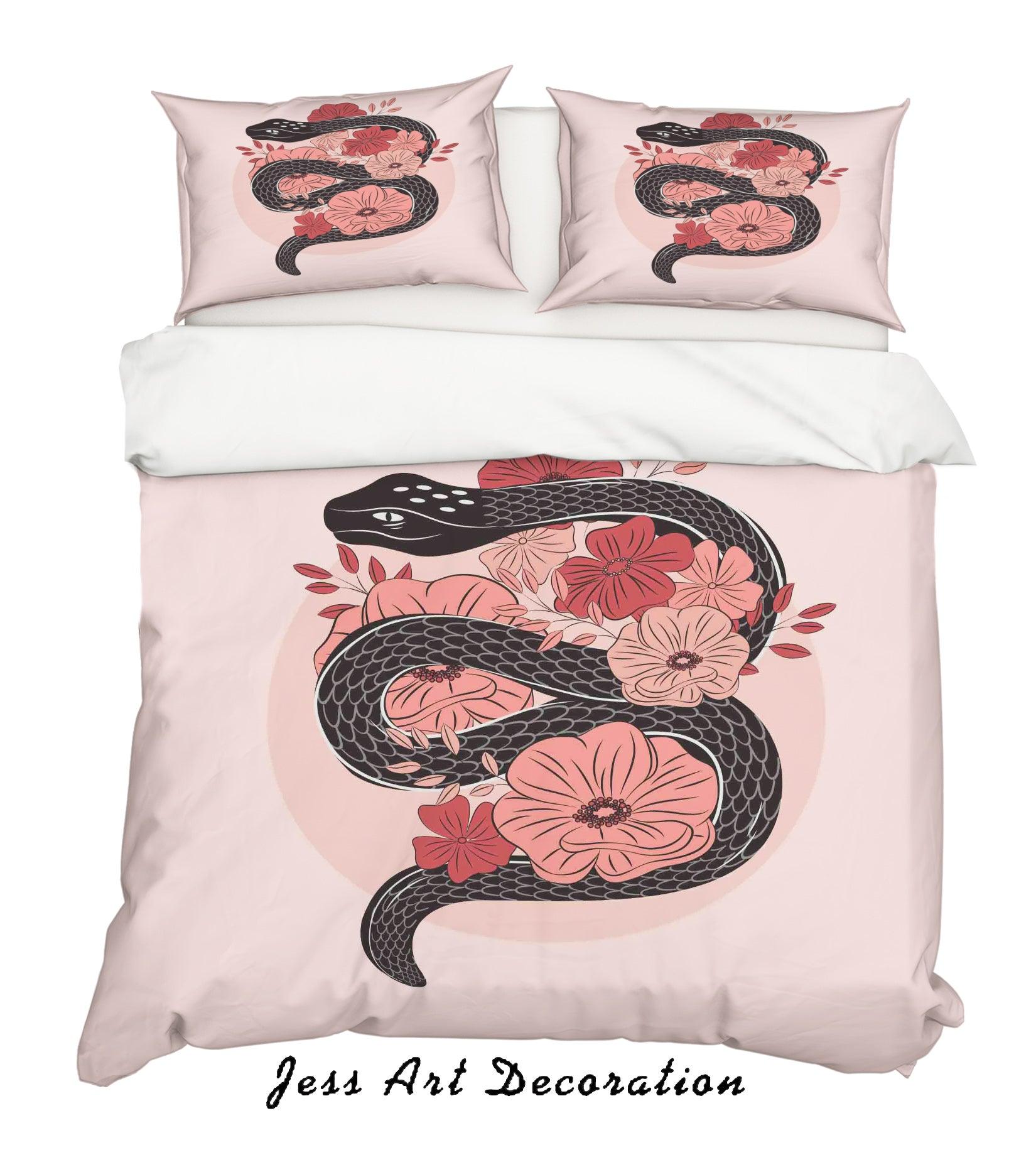 3D Cartoon Snake Floral Quilt Cover Set Bedding Set Duvet Cover Pillowcases SF111- Jess Art Decoration