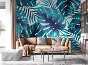 3D Tropical Blue Leaf Wall Mural Wallpaper LQH 33- Jess Art Decoration