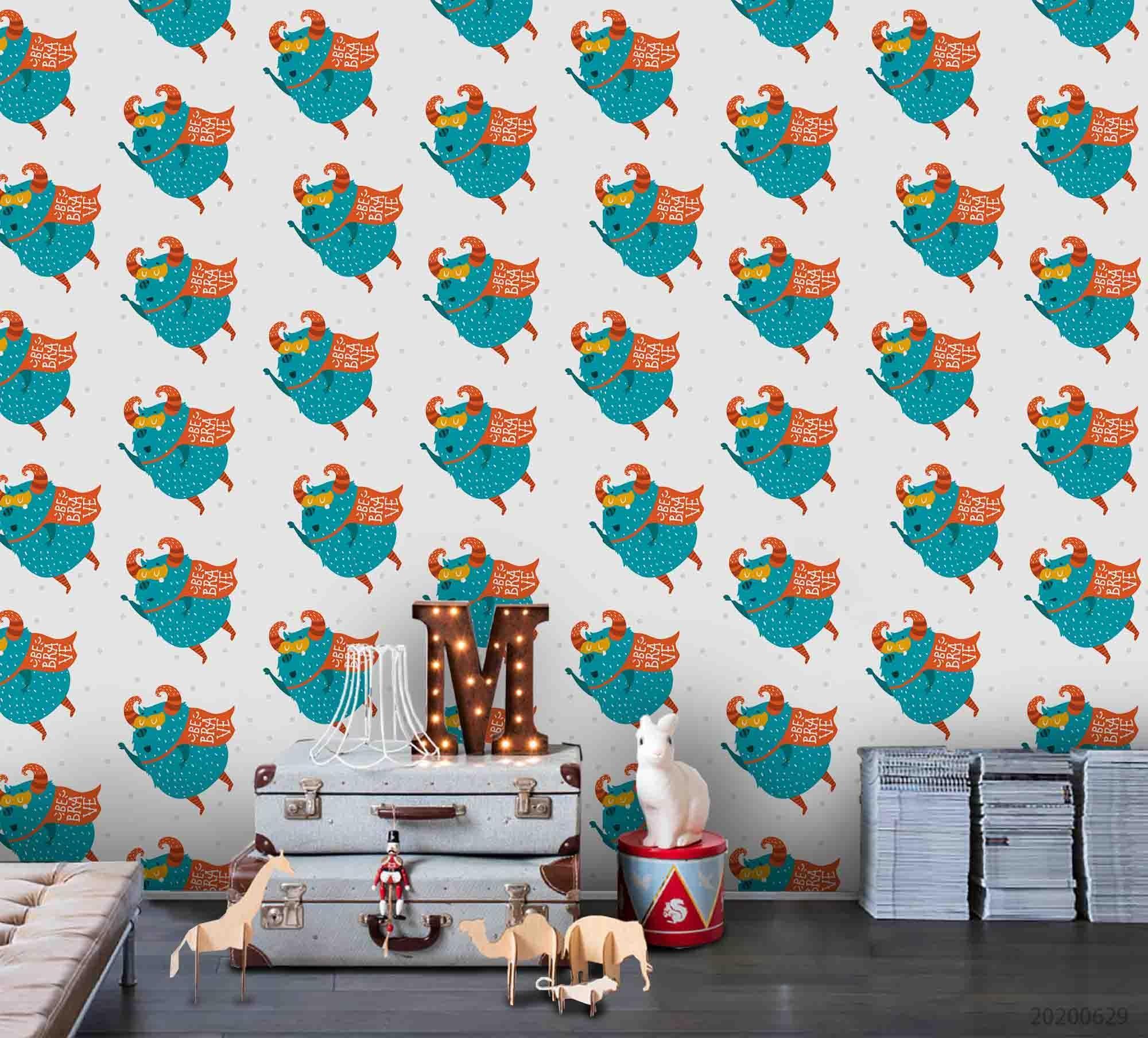 3D Cartoon Blue Little Monster Wall Mural Wallpaper LXL 295- Jess Art Decoration