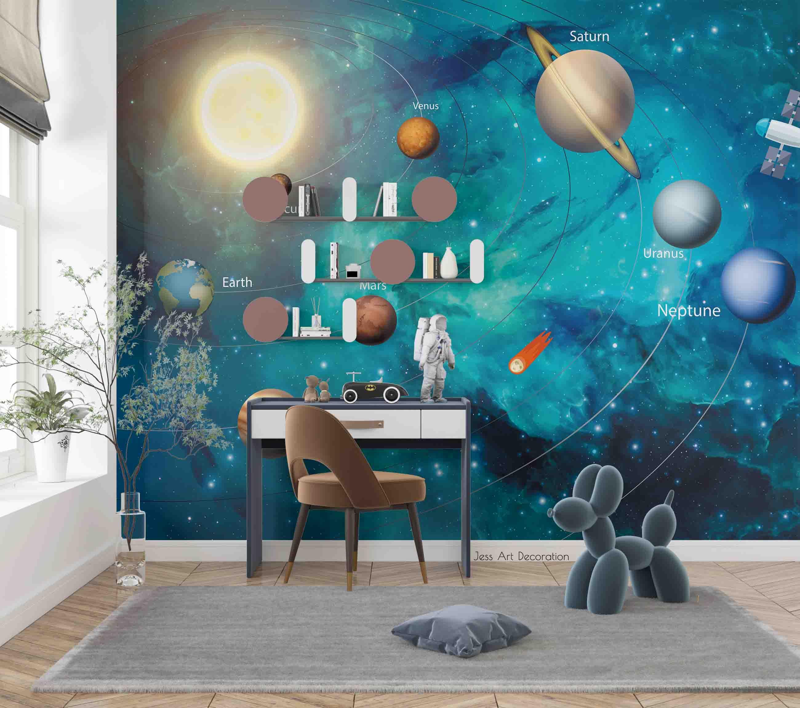 3D Blue Space Planet Orbit Wall Mural Wallpaper GD 2784- Jess Art Decoration