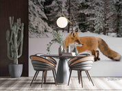 3D Winter Snow Pine  Jungle Fox Wall Mural Wallpaper SWW1643- Jess Art Decoration