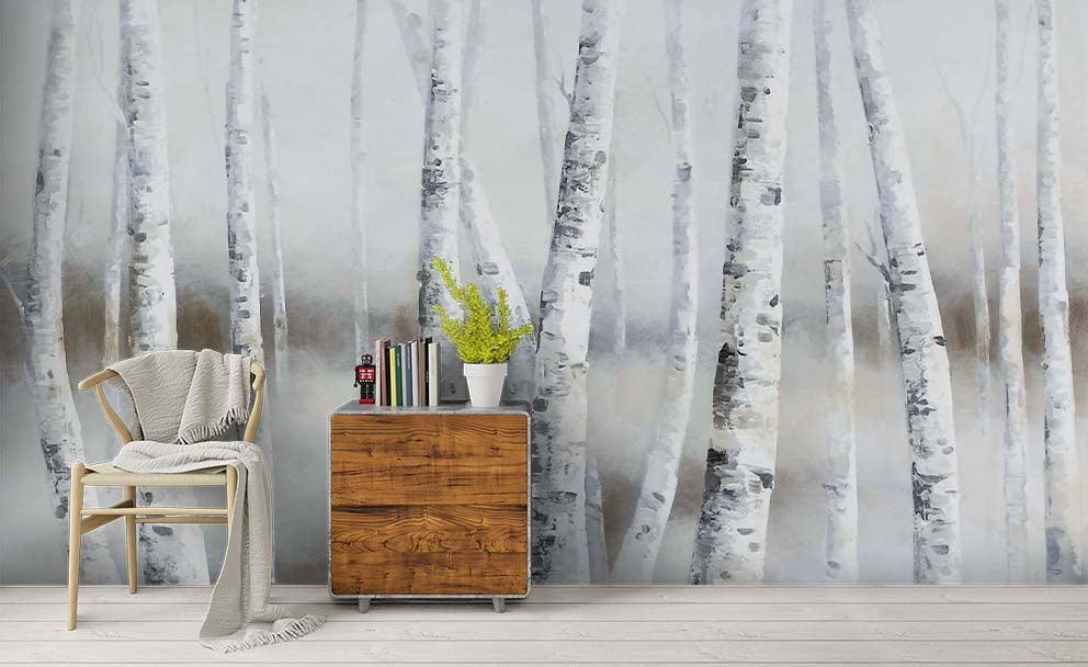 3D White Trunk Forest Wall Mural Wallpaper 231- Jess Art Decoration