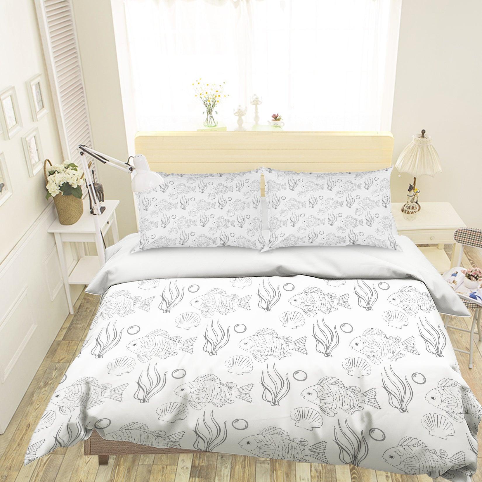 3D Gray Fish Pattern Quilt Cover Set Bedding Set Pillowcases 124- Jess Art Decoration