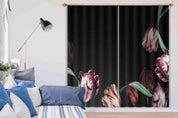3D Retro Pink Tulip Black Curtains and Drapes GD 20- Jess Art Decoration