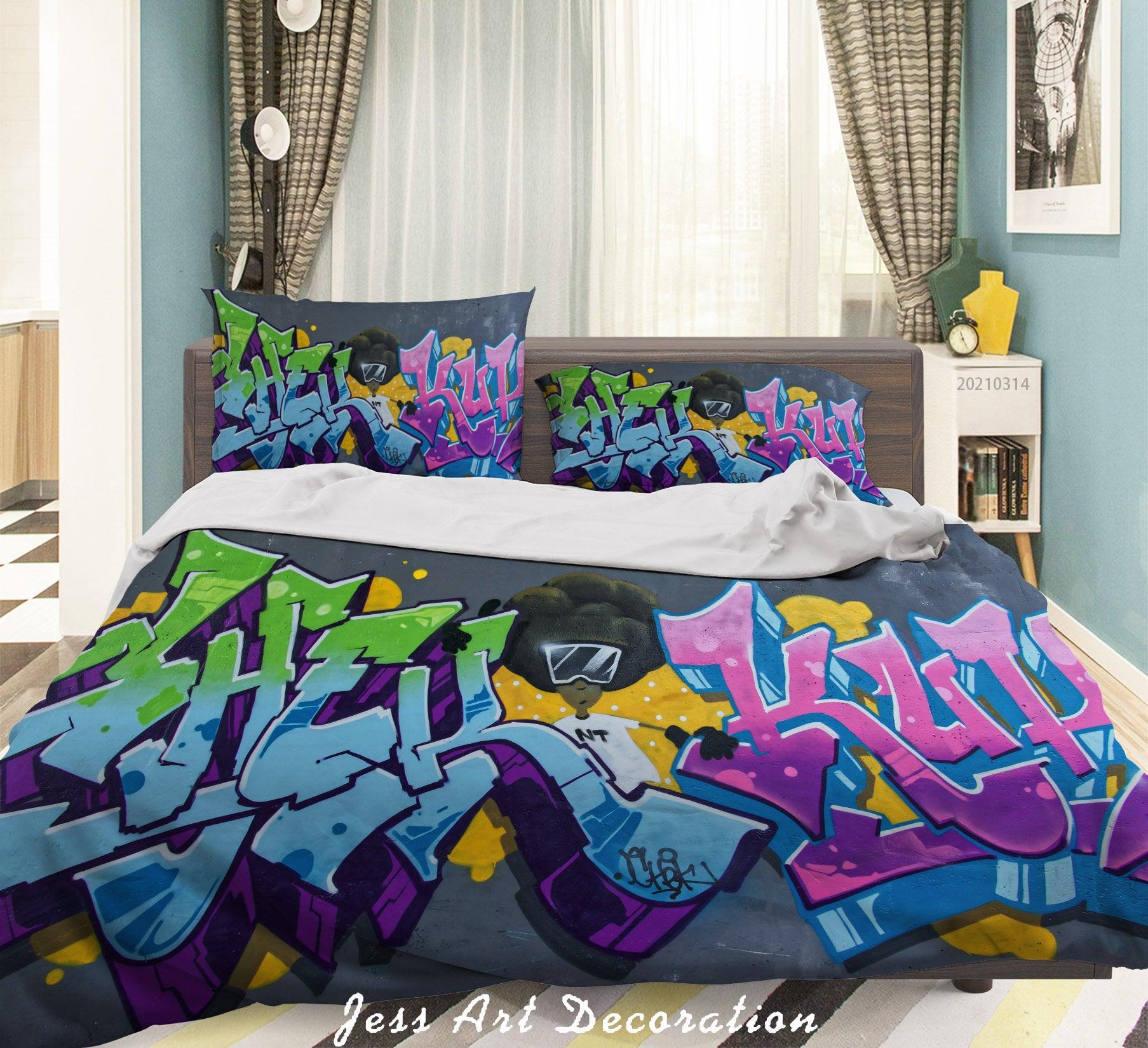 3D Abstract Colored Street Graffiti Quilt Cover Set Bedding Set Duvet Cover Pillowcases 181- Jess Art Decoration