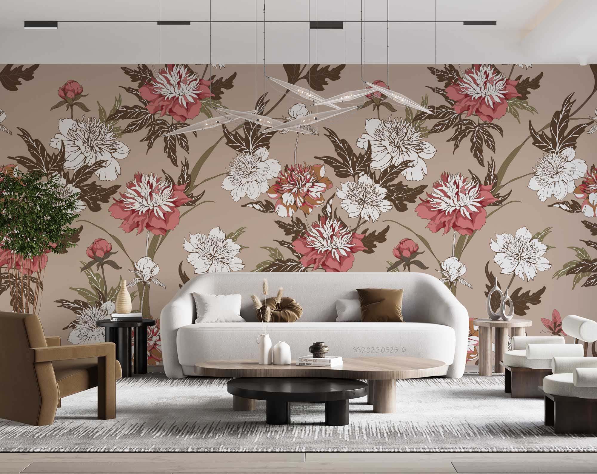 3D Vintage White Red Floral Pattern Wall Mural Wallpaper GD 1232- Jess Art Decoration