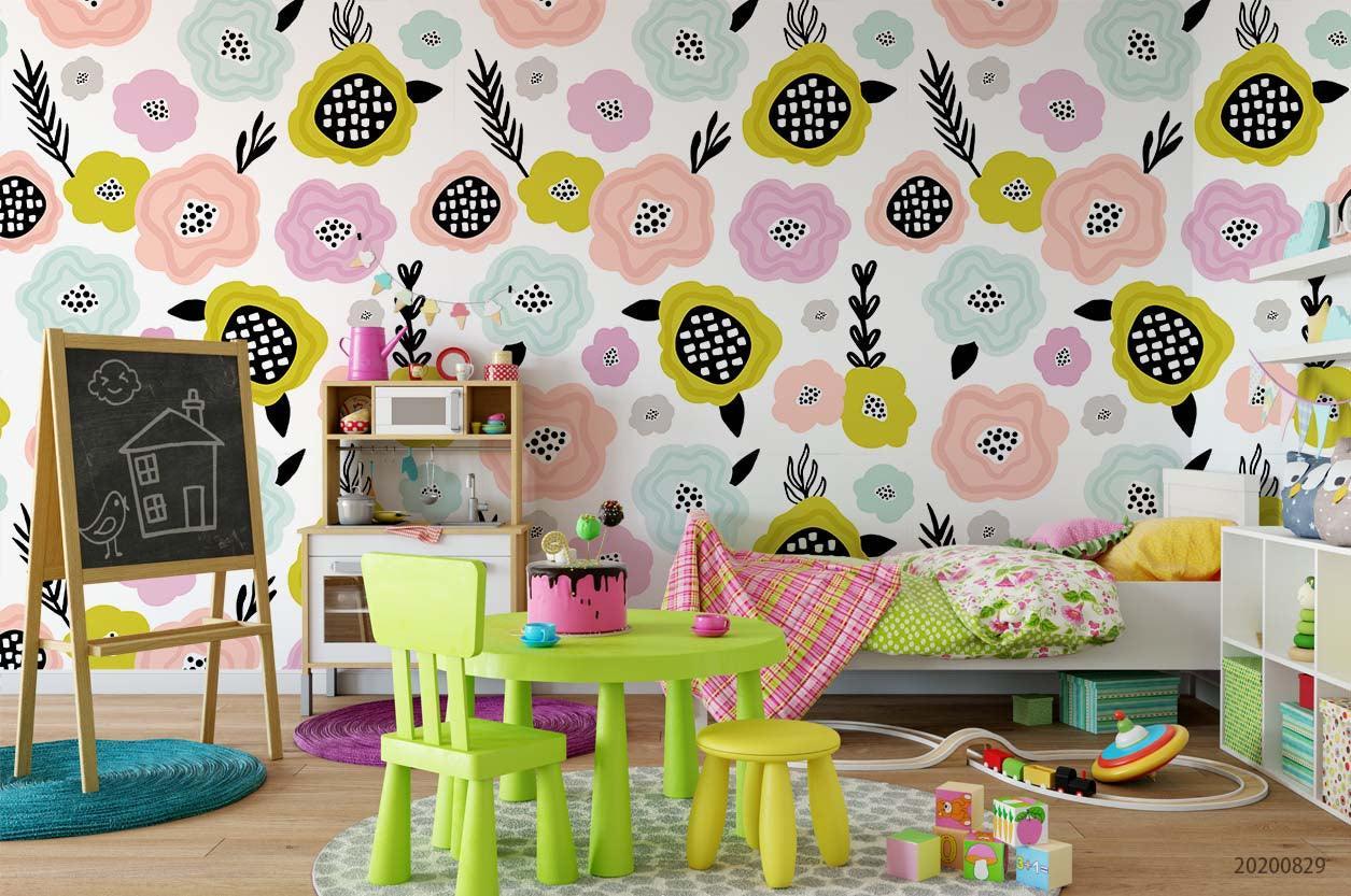 3D Cartoon Colorful Floral Plant Wall Mural Wallpaper LXL 1535- Jess Art Decoration