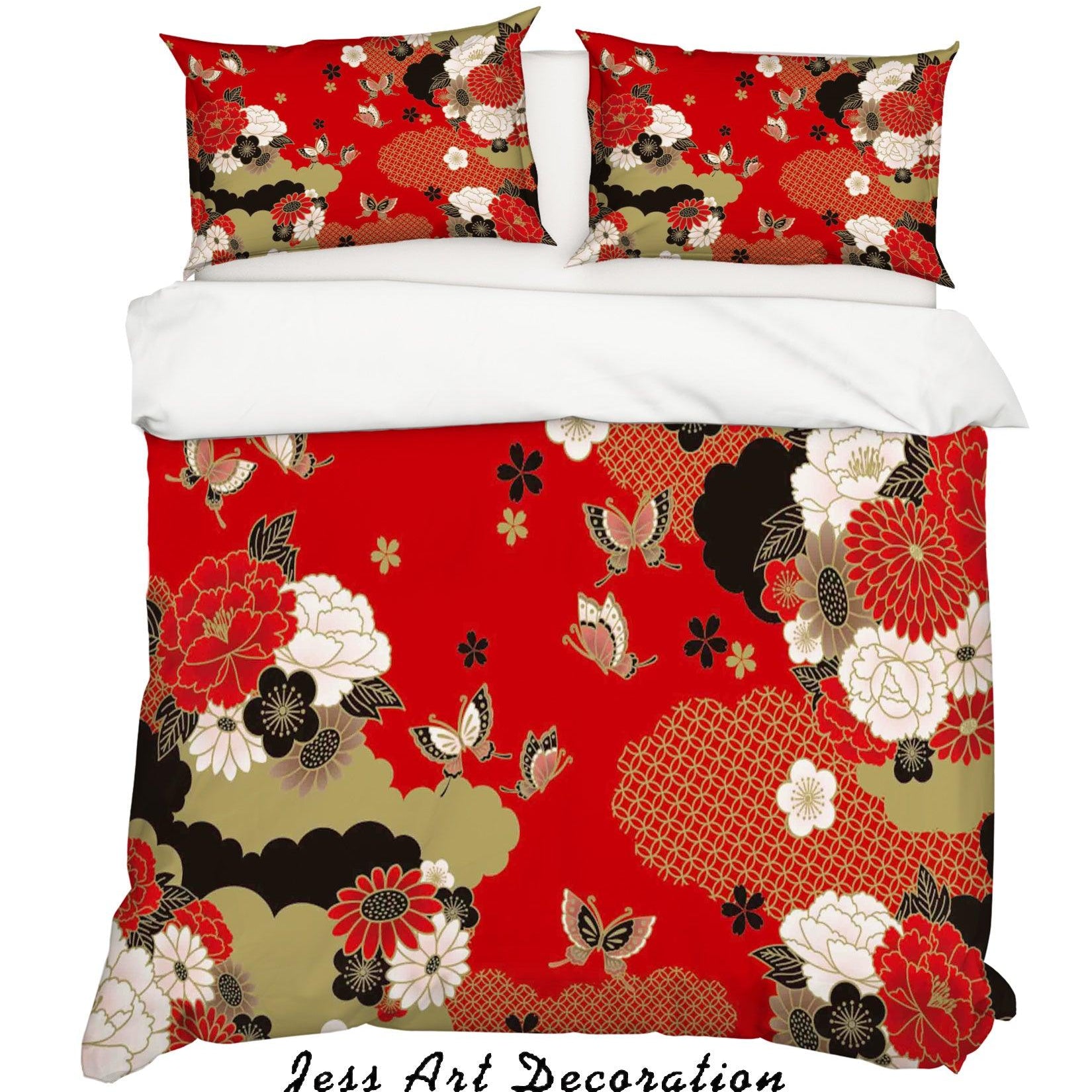 3D Abstract Red Floral Quilt Cover Set Bedding Set Pillowcases 55- Jess Art Decoration