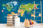 3D World Map Blue Wall Mural Wallpaper 128- Jess Art Decoration