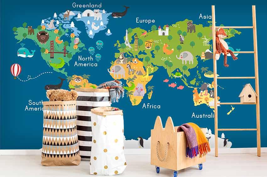 3D World Map Blue Wall Mural Wallpaper 128- Jess Art Decoration