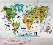 3D World Map Animal Building Wall Mural Wallpaper GD 4720- Jess Art Decoration