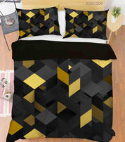 3D Abstract Black Gold Geometry Quilt Cover Set Bedding Set Duvet Cover Pillowcases 19- Jess Art Decoration