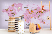 3D World Map Pink Wall Mural Wallpaper LQH 81- Jess Art Decoration