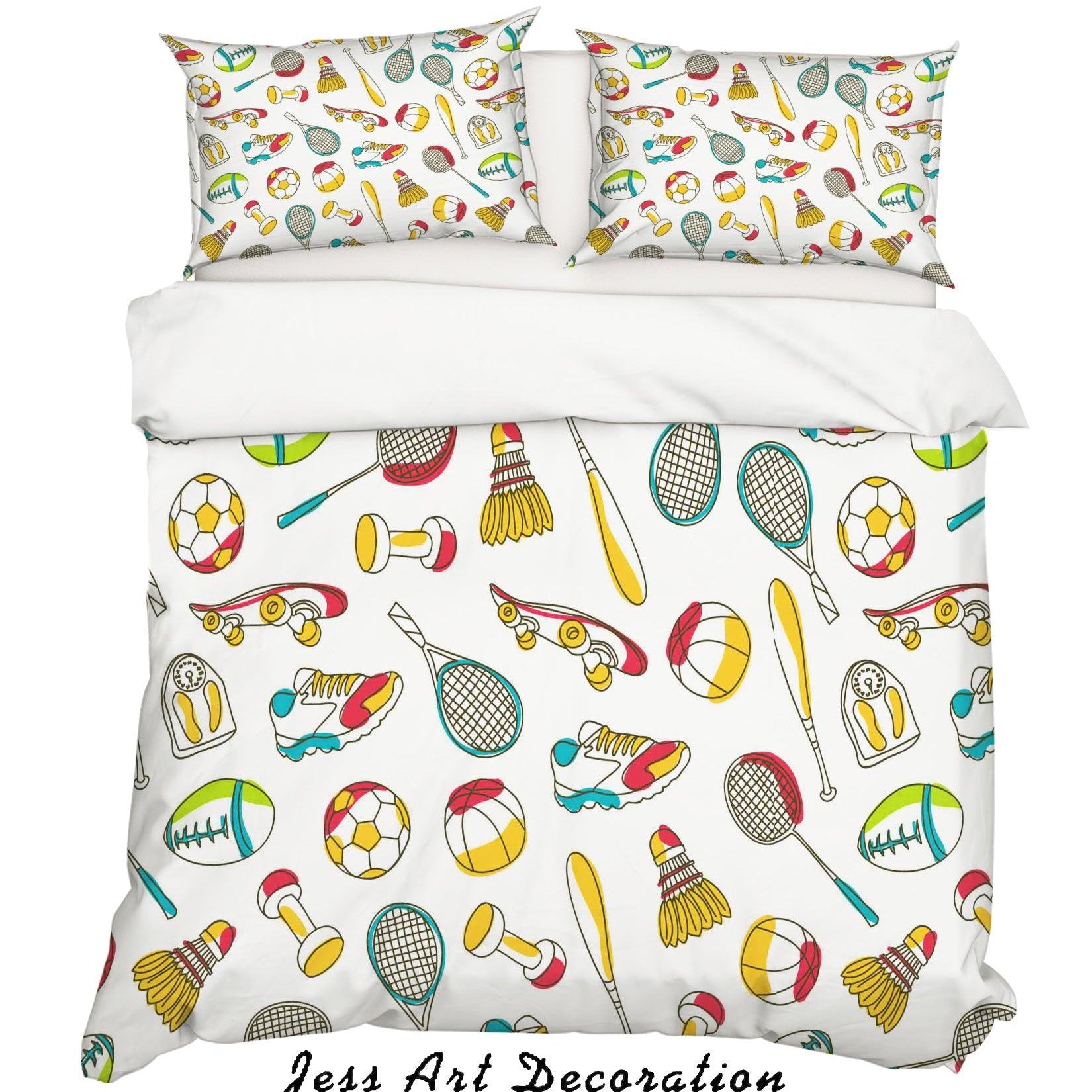 3D Sport Equipment Ball Skateboard Racket Quilt Cover Set Bedding Set Pillowcases 69- Jess Art Decoration