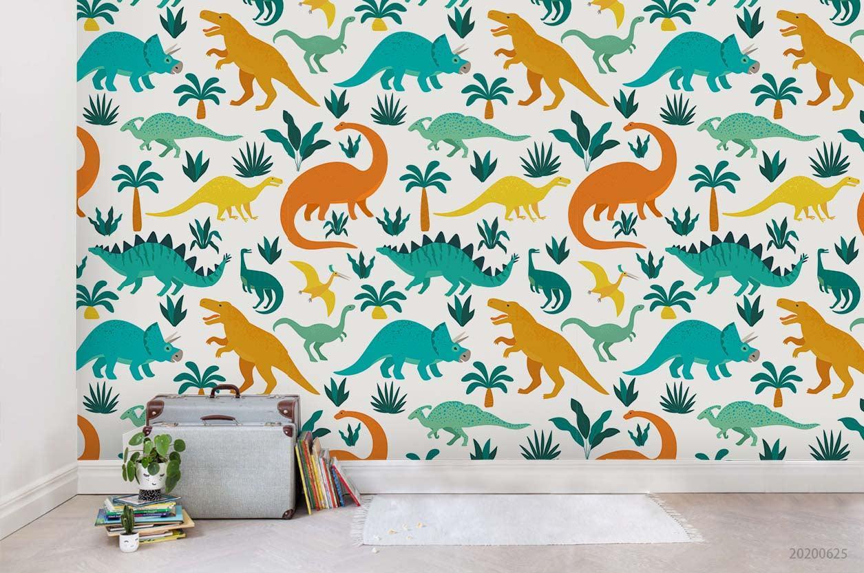 3D Hand Drawn Green Dinosaur Wall Mural Wallpaper A259 LQH- Jess Art Decoration