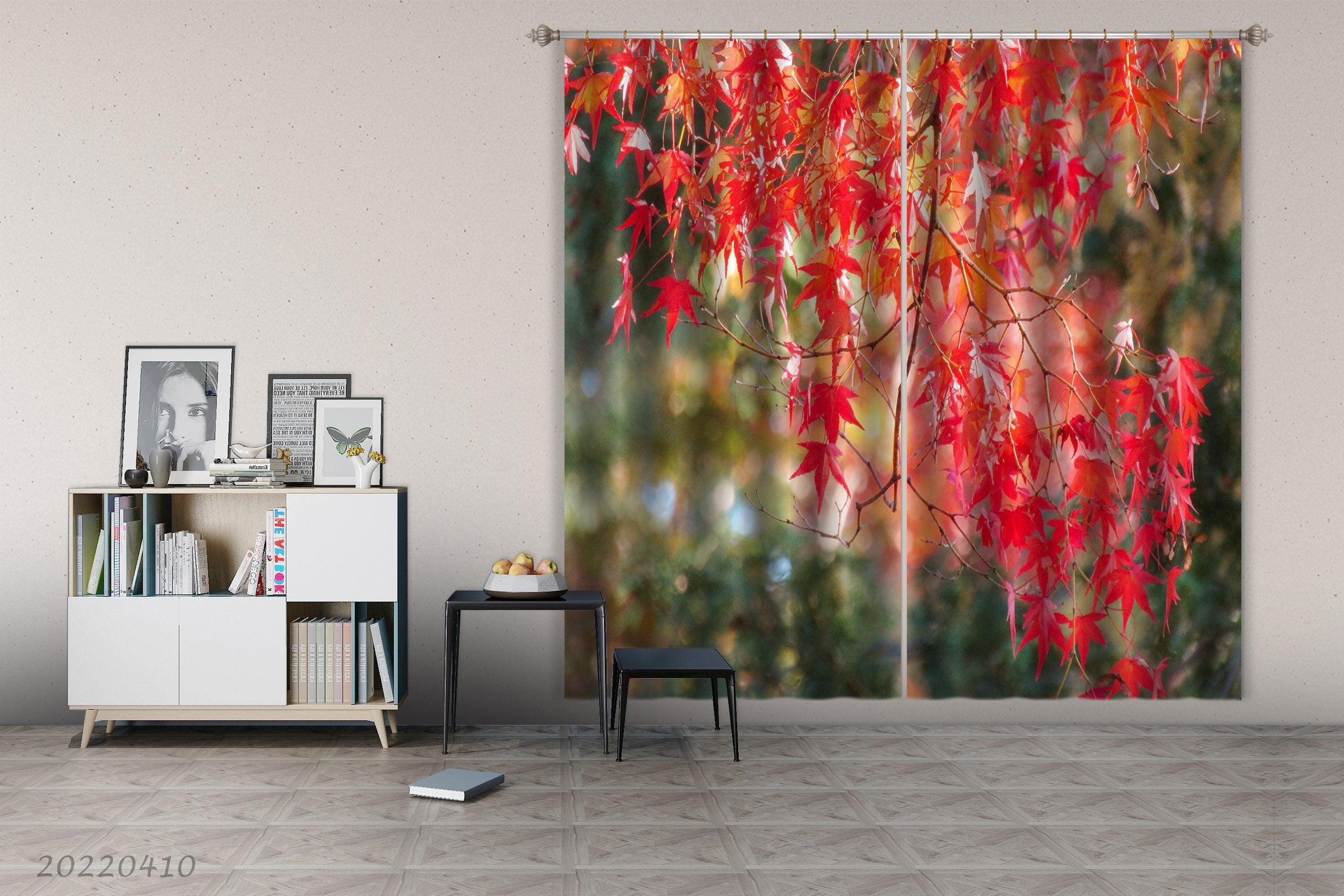3D Woods Red Leaf Landscape Curtains and Drapes GD 3781- Jess Art Decoration