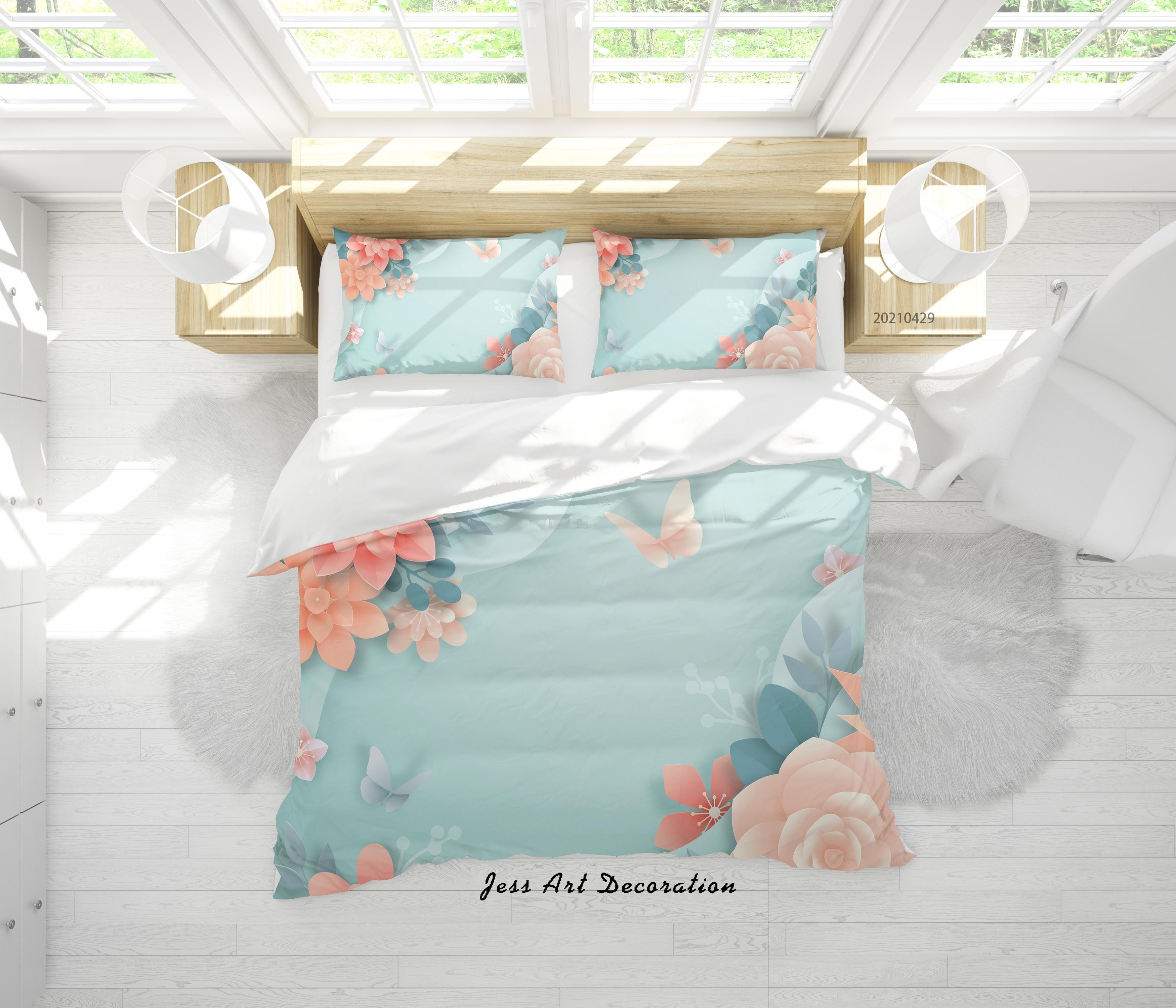 3D Watercolor Pink Floral Quilt Cover Set Bedding Set Duvet Cover Pillowcases 177- Jess Art Decoration