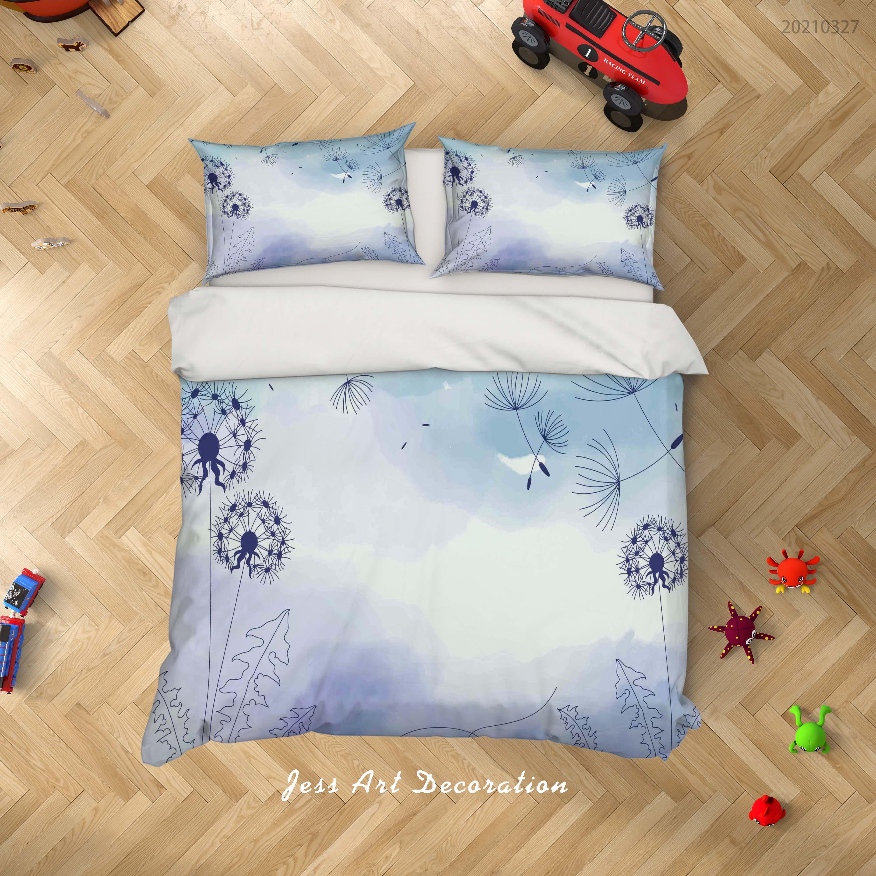 3D Watercolor Blue Dandelion Quilt Cover Set Bedding Set Duvet Cover Pillowcases 34- Jess Art Decoration