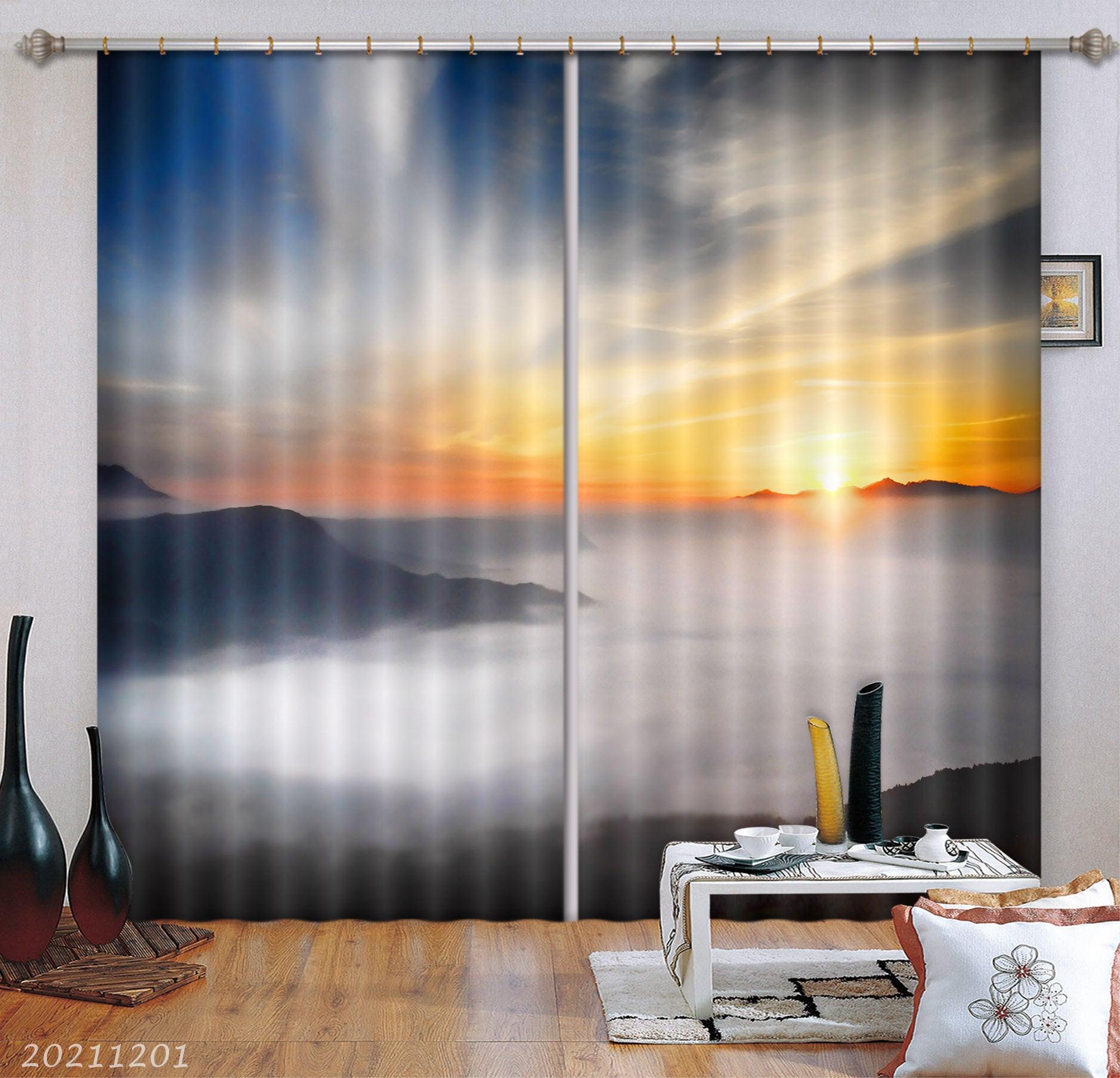 3D Landscape Mountain Fog Sunrise Sky Curtains and Drapes LLL 44- Jess Art Decoration