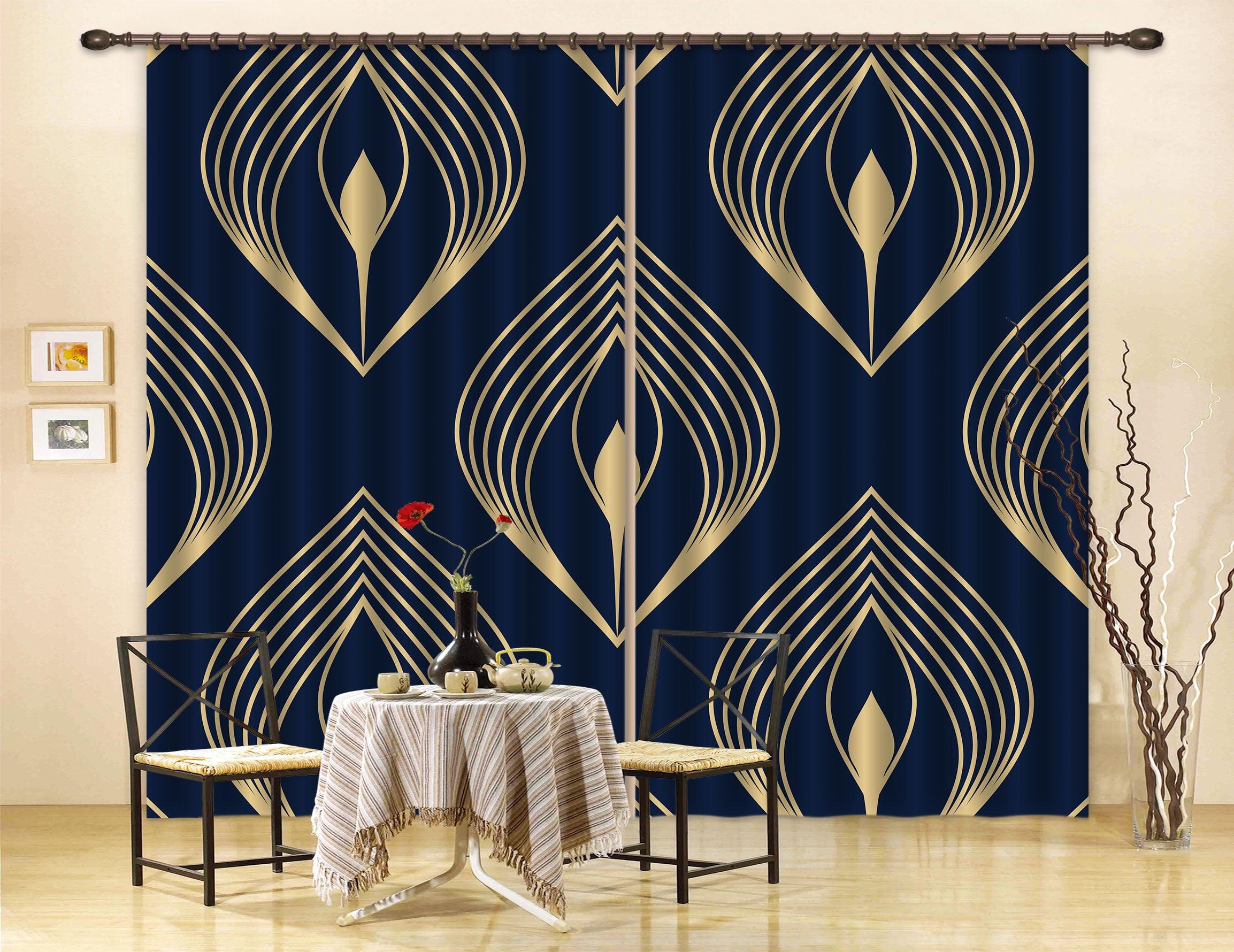 3D Abstract Golden Geometry Curtains and Drapes LQH A518- Jess Art Decoration