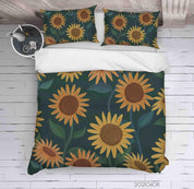 3D Hand Drawn Sunflower Floral Quilt Cover Set Bedding Set Duvet Cover Pillowcases 4- Jess Art Decoration