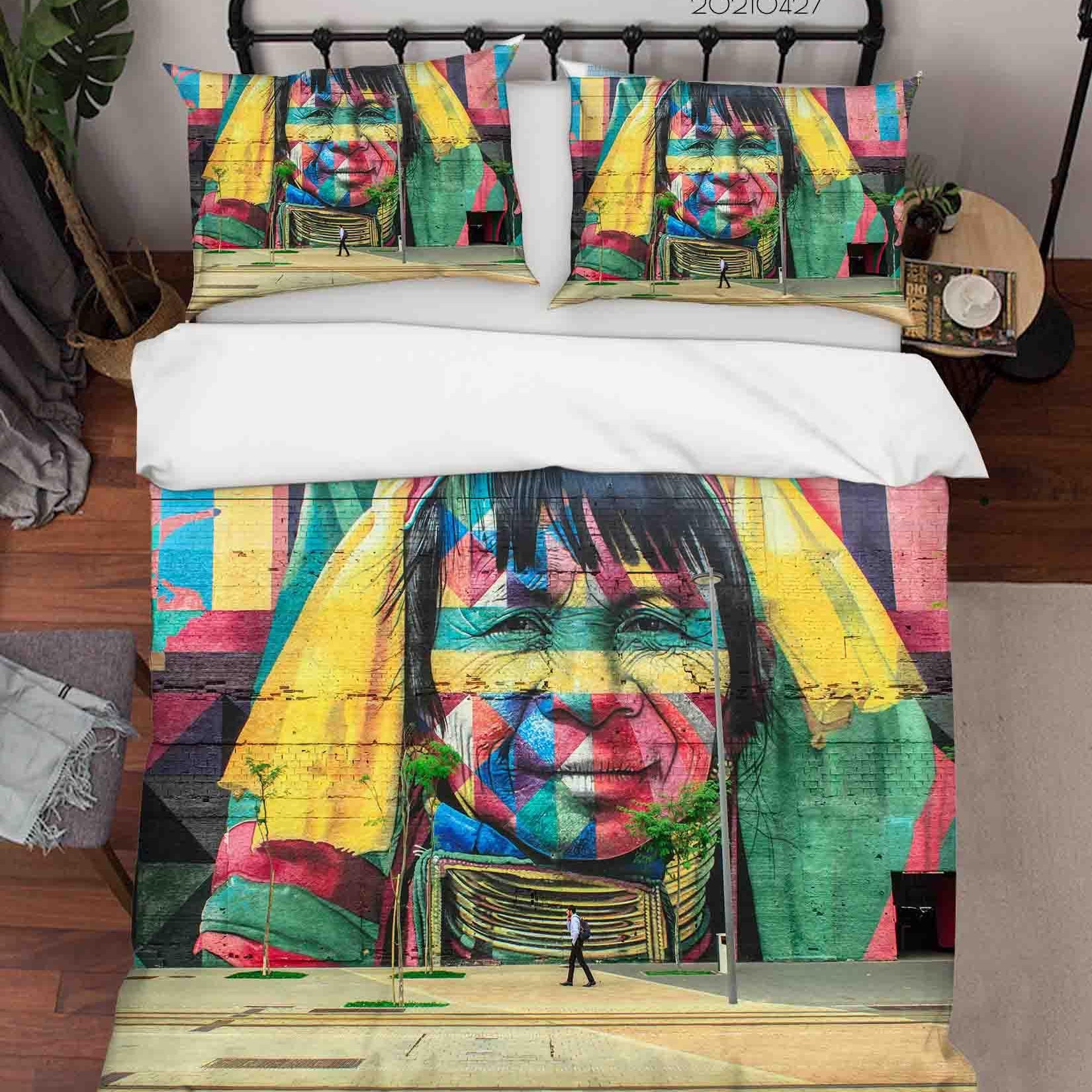 3D Abstract Art Colored Street Graffiti Quilt Cover Set Bedding Set Duvet Cover Pillowcases 86- Jess Art Decoration