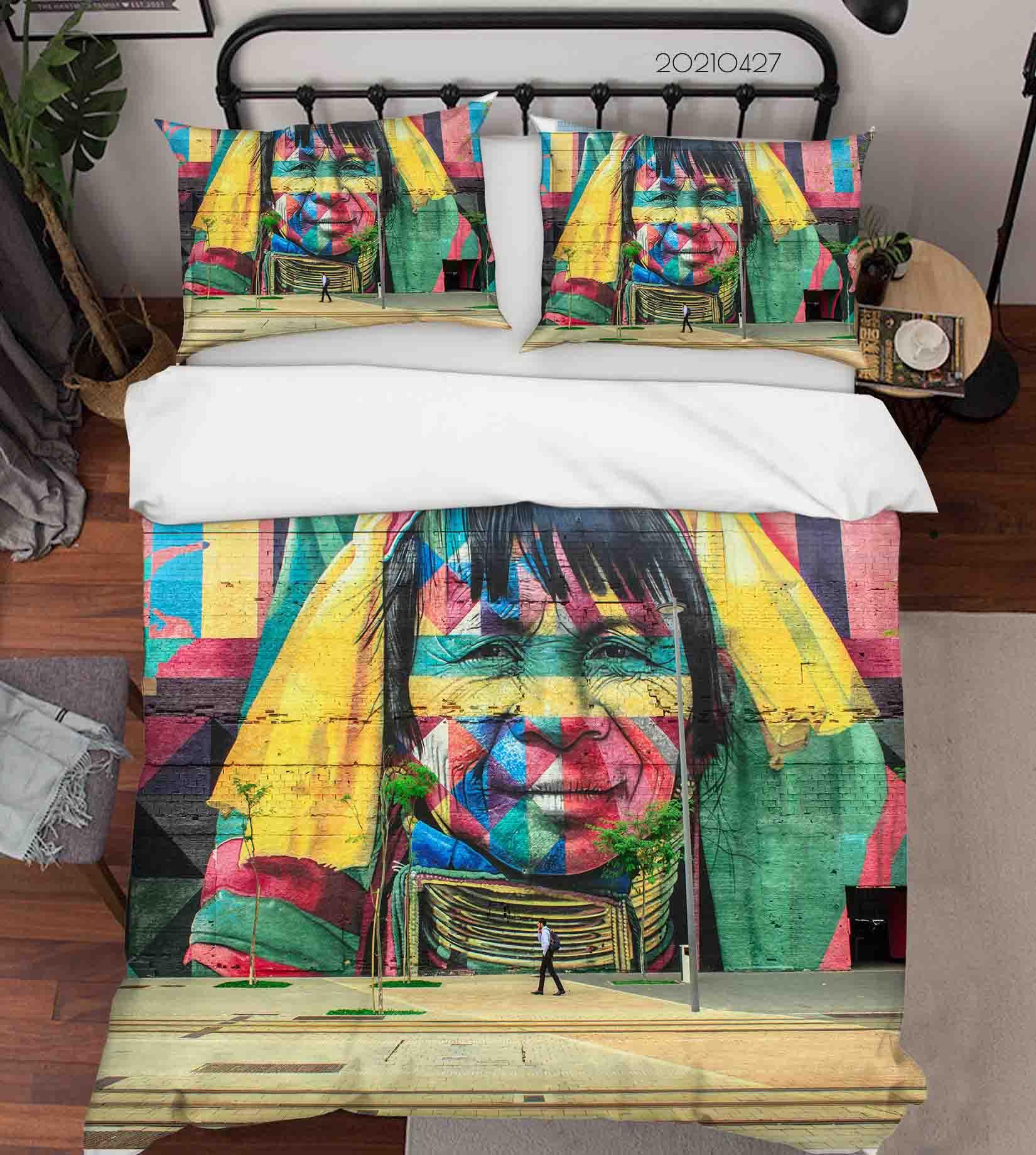 3D Abstract Art Colored Street Graffiti Quilt Cover Set Bedding Set Duvet Cover Pillowcases 86- Jess Art Decoration