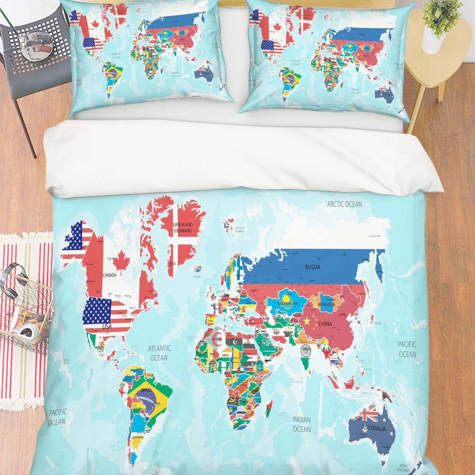 3D Blue Map Quilt Cover Set Bedding Set Pillowcases 101- Jess Art Decoration