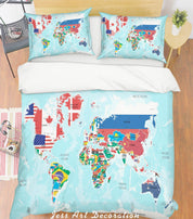 3D Blue Map Quilt Cover Set Bedding Set Pillowcases 101- Jess Art Decoration