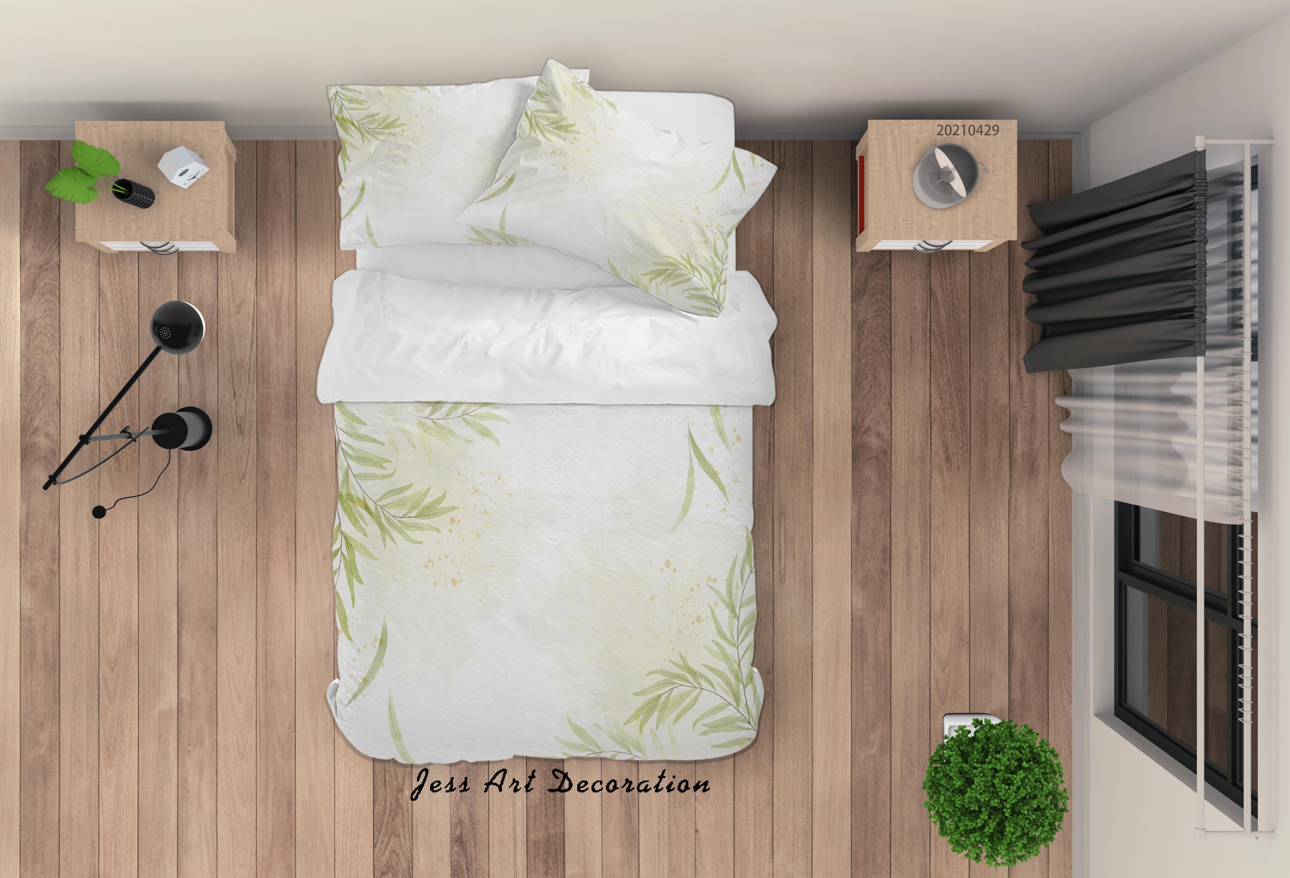 3D Watercolor Green Leaf Quilt Cover Set Bedding Set Duvet Cover Pillowcases 17- Jess Art Decoration